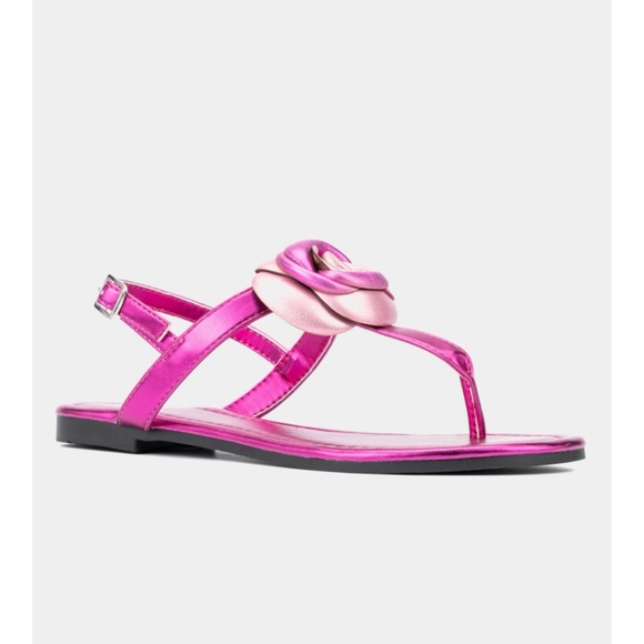 New York and Company Rosette T-Strap Flat Sandal, 11 - Picture 1 of 12